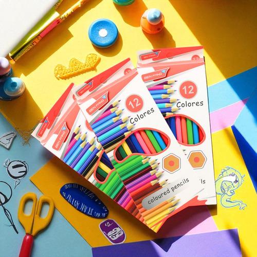12 Pz Lápices Colores Util Escolares Madera Punta Resistente