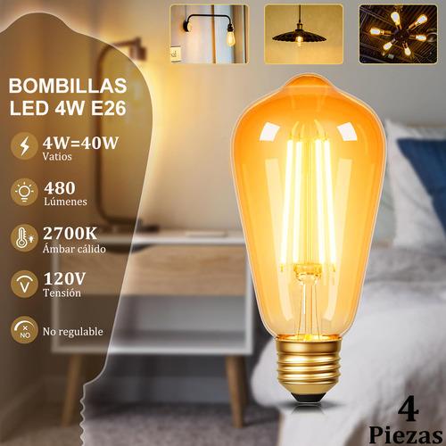 4 Piezas Focos 4w Led Ahorrador E26 Serie Luz Vintage Decorativas 2700k Para Iluminación De Jardin Patio Boda Hogar