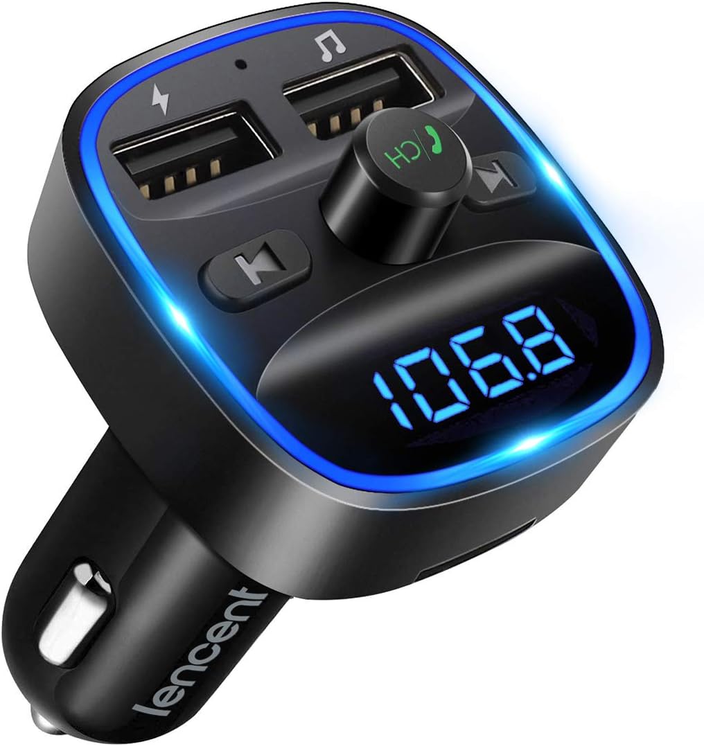 Transmisor FM, Transmisor FM Bluetooth Adaptador de radio inalámbrico Kit de coche con carga USB dual, Receptor de audio Cargador de coche Reproductor de MP3, Compatible con llamadas manos libres, Tarjeta TF y USB Di
