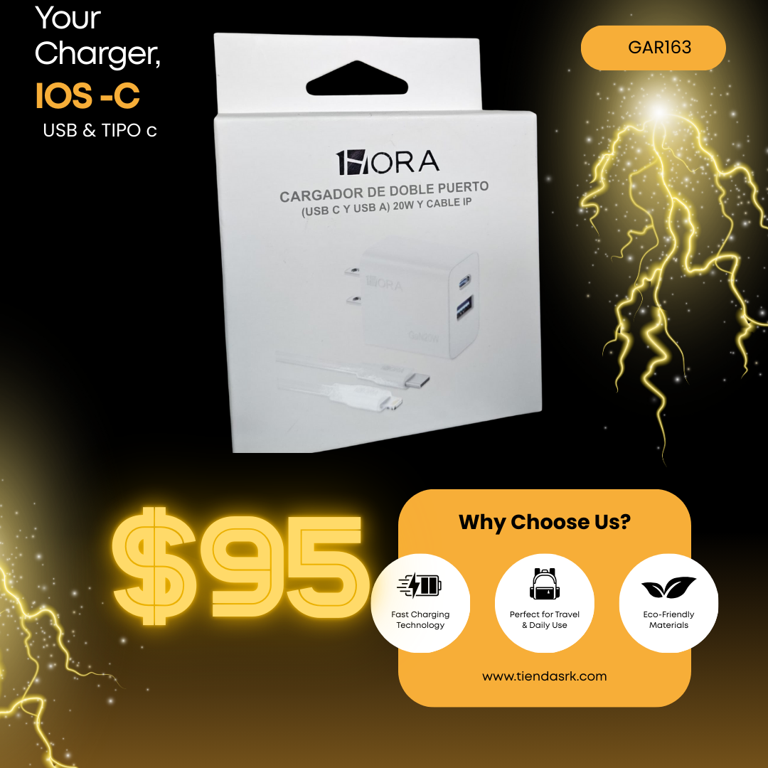 Cargador rápido de 2 puertos GAR163 de 20 W