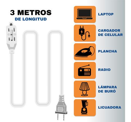 The Basic Tools Extensión Eléctrica Uso Doméstico 3 M Blanca 3 Tomas Resistente para Hogar y Oficina