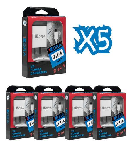5 Pzs Cargador V8  2a Mayoreo Carga Rapida Color Blanco