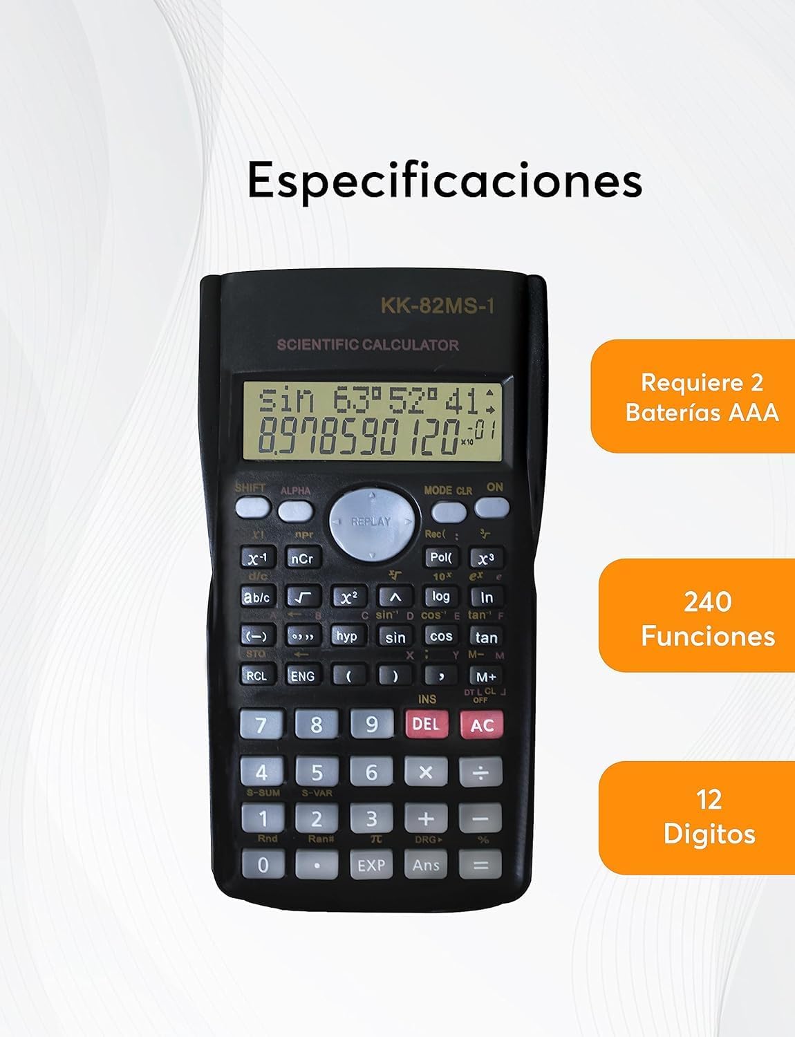 Calculadora Cientifica ECONOMICA 240 Funciones 10 +2 Digitos 2 Lineas en Pantalla LCD 82MS con Cubierta Protectora para Estudiantes Oficina Matemática Alumno Profesor (KK82MSD)