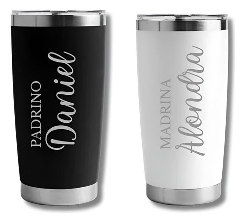 Duo De Termos Padrinos Regalo Padrino Madrina Personalizado Negro