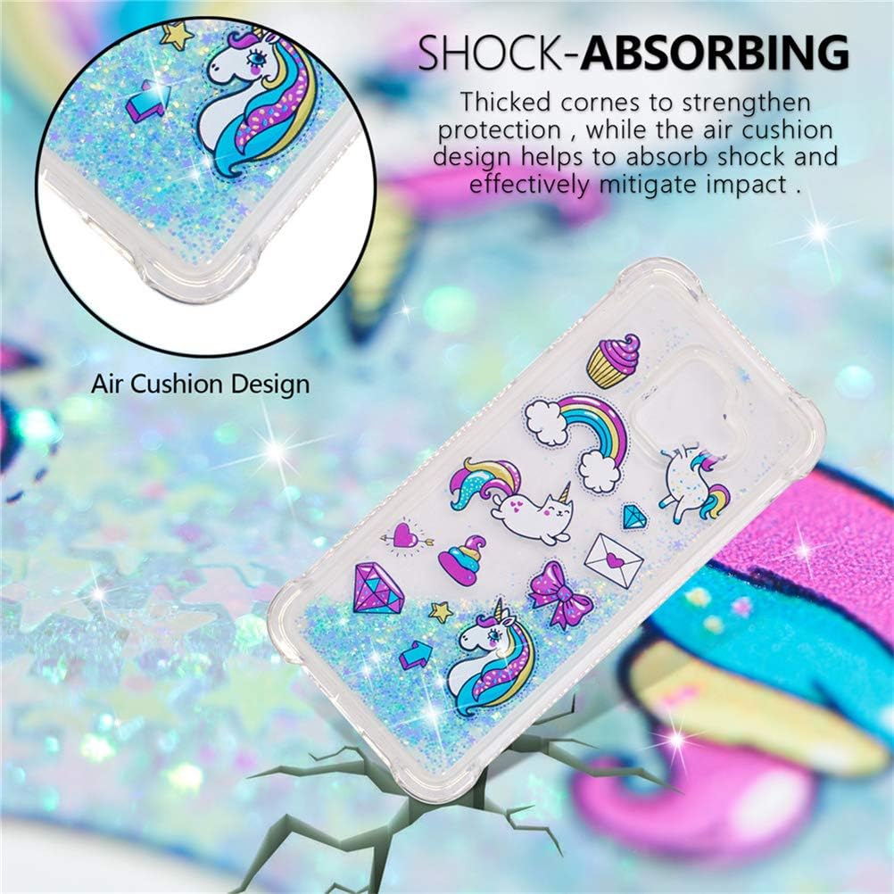 Funda para Samsung Galaxy A6 2018, diseño de unicornio azul con purpurina que fluye arena movediza, transparente, a prueba de golpes, funda protectora delgada para Samsung Galaxy A6 2018, YB unicornio azul