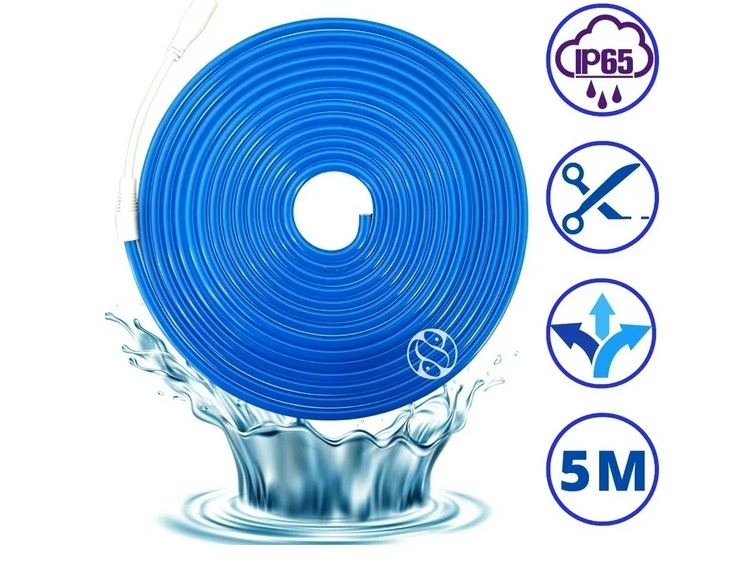 Rollo Led 5 Metros Neon Gel Flexible Recortable 12v DC12V 7,2W/m 120 LEDs/m IP67 para Fuentes y Logotipos