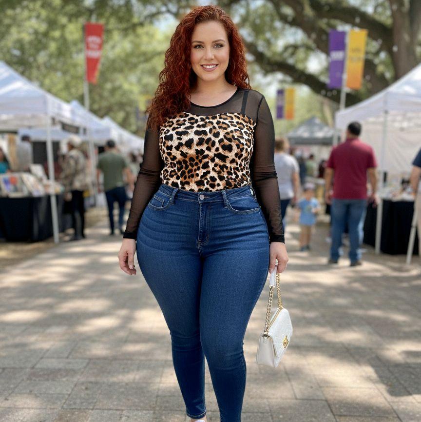 Blusa Animal Prime Leopardo con Mangas Negras de Velo Semi Transparentes para Uso Diario y Eventos Casuales Tallas Grandes y Estilo Vintage