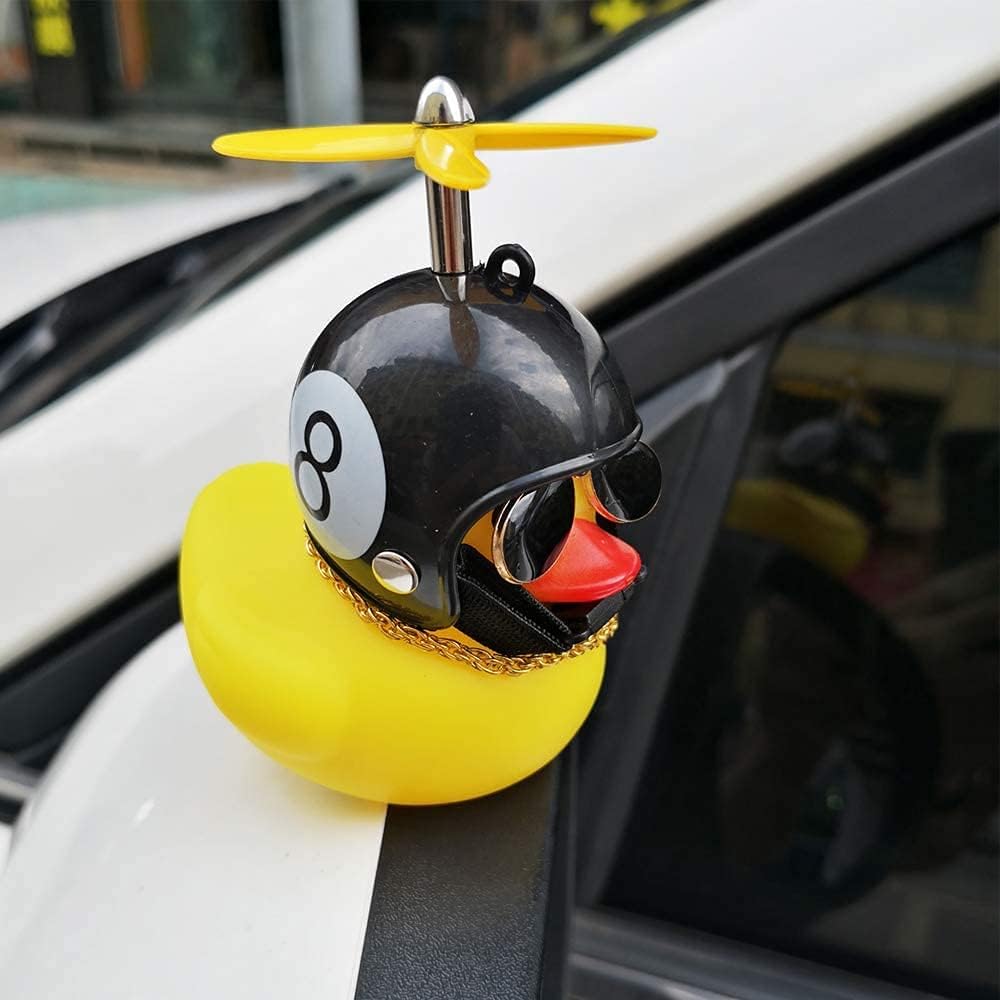 nuevo Patito con Casco para Bicicleta, Motocicleta, Coches y Más; Accesorio de Campana de Pato de Hule con Casco, Hélice, Cadena, Lentes, Luces y Sonido. Divertido, Innovador y Creativo, Accesorio para niños y Adultos, Patito Biker. (Bola 8)