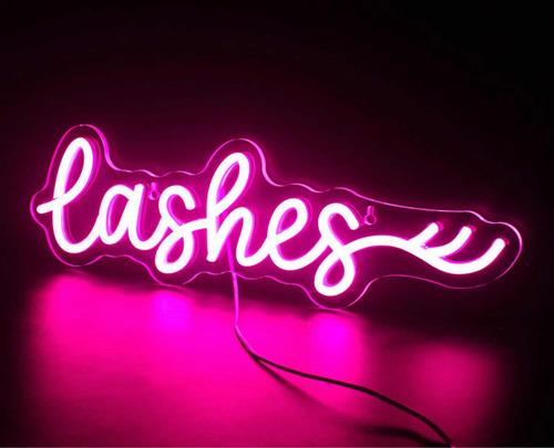 Letrero Led Neón Lashes Spa Nails Uñas Salón Boutique Mujer Rosa