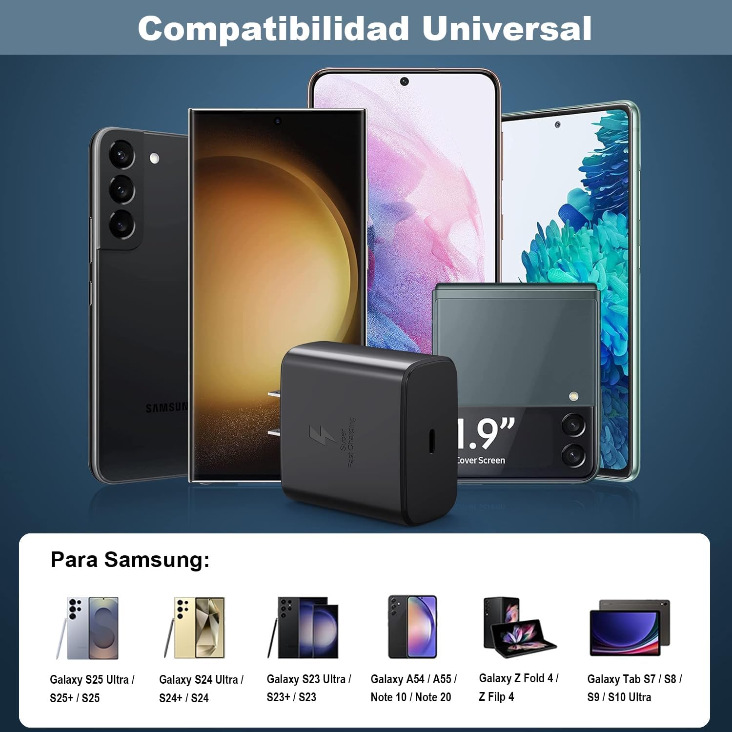 2 piezas Cargador Tipo C para motorola , 50W Rápido  Cargador Tipo C con Cable de 1M, para Samsung S25 Ultra/S24 Ultra/S23 Ultra/S22 Ultra/S21/S20/S10/Note 20/Note 10/A55/A54/Galaxy Tab S7/S8/S9/S10 Ultra (1M)