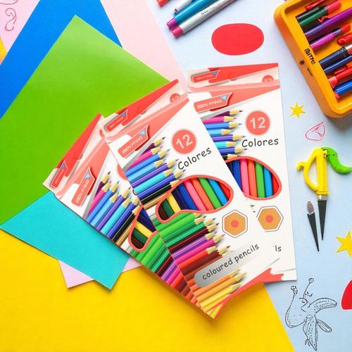 12 Pz Lápices Colores Util Escolares Madera Punta Resistente