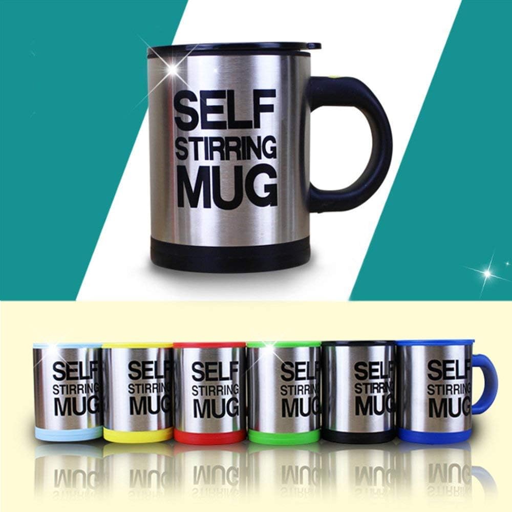 Taza de café de acero inoxidable con agitación automática, tazas mezcladoras eléctricas para mezclar café, leche, jugos y bebidas de plástico, 300 ml (12-16 oz) (negro)