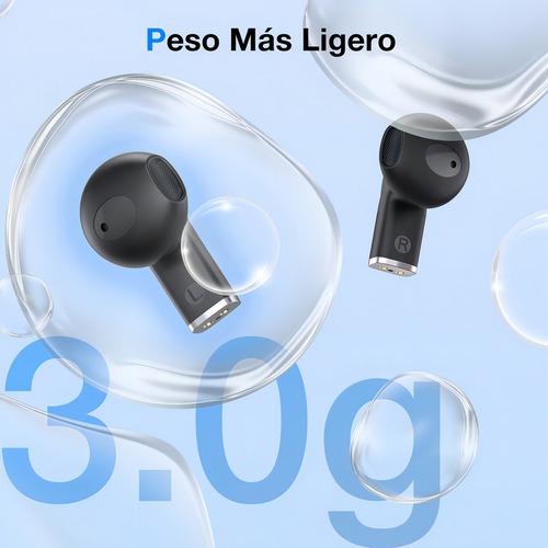 A Audífonos Inalámbricos In-ear con Microfono Bluetooth 5.3, Botones Táctiles, Batería de 5 Horas, Carcasa Transparente, Audio Estéreo, Manos Libres, Negro
