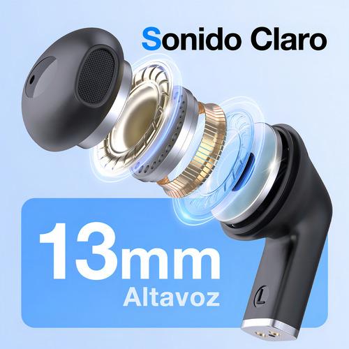 A Audífonos Inalámbricos In-ear con Microfono Bluetooth 5.3, Botones Táctiles, Batería de 5 Horas, Carcasa Transparente, Audio Estéreo, Manos Libres, Negro
