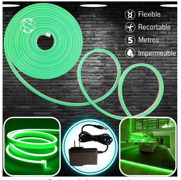 kit Rollo Led 5 Metros Neon y elimandor Gel Flexible Recortable 12v DC12V 7,2W/m 120 LEDs/m IP67 para Fuentes y Logotipos (Copia)