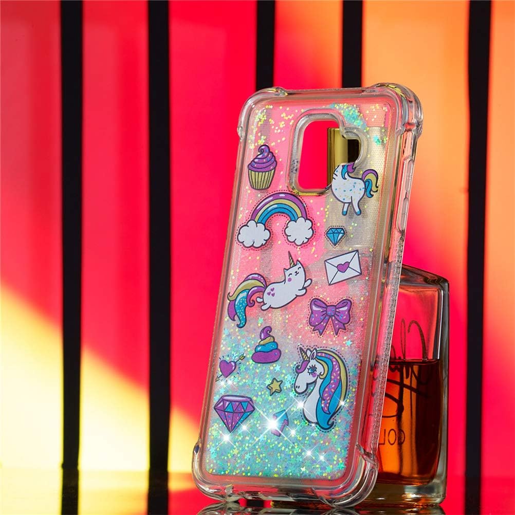 Funda para Samsung Galaxy A6 2018, diseño de unicornio azul con purpurina que fluye arena movediza, transparente, a prueba de golpes, funda protectora delgada para Samsung Galaxy A6 2018, YB unicornio azul