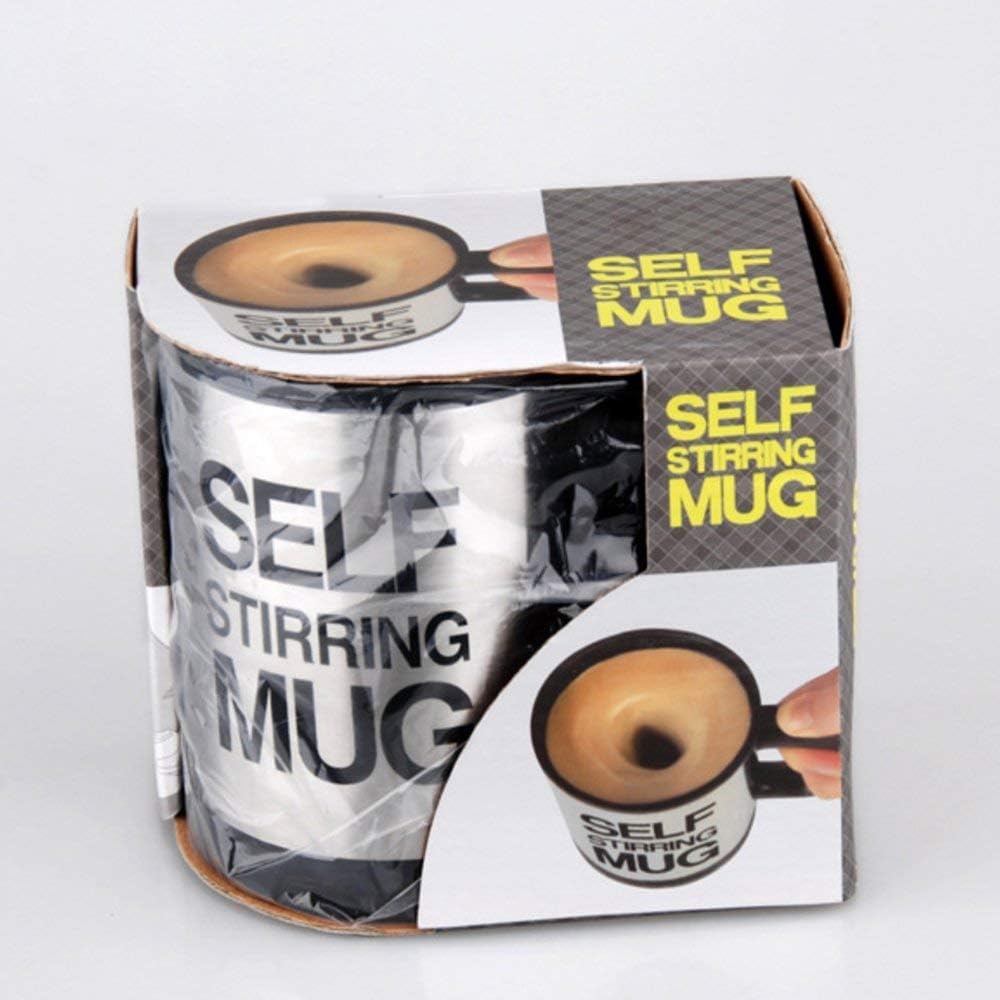 Taza de café de acero inoxidable con agitación automática, tazas mezcladoras eléctricas para mezclar café, leche, jugos y bebidas de plástico, 300 ml (12-16 oz) (negro)