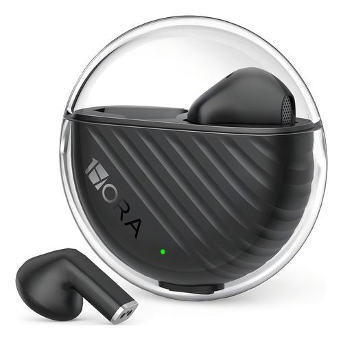 A Audífonos Inalámbricos In-ear con Microfono Bluetooth 5.3, Botones Táctiles, Batería de 5 Horas, Carcasa Transparente, Audio Estéreo, Manos Libres, Negro