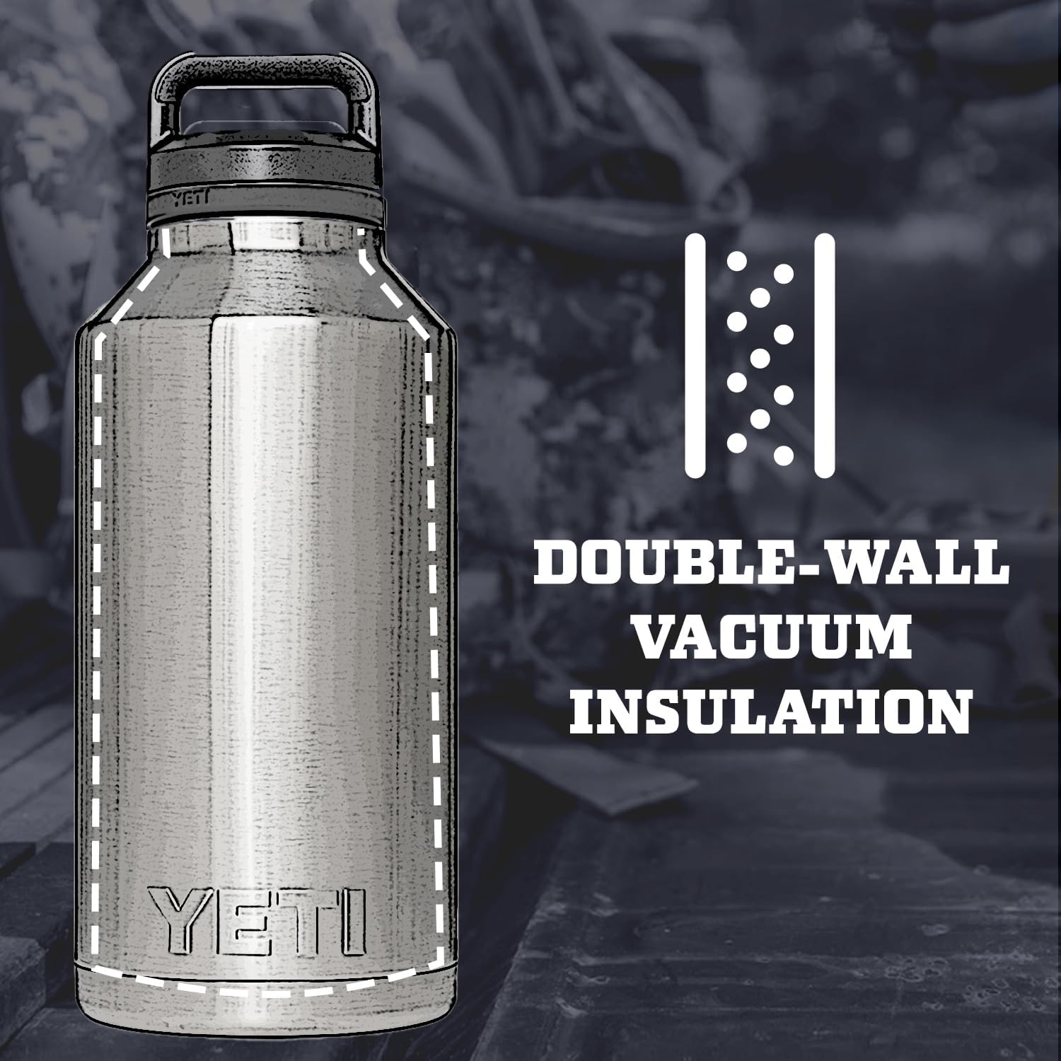 YETI Rambler - Botella de 64 onzas, aislada al aspiradora, a prueba de fugas, acero inoxidable con tapa chug, color negro