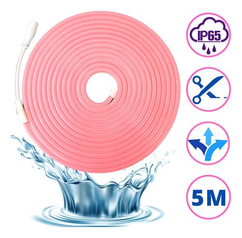 Tira Led Neón Flex Unicolor Decorativa 5 Metros Luz Rosa
