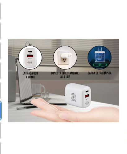 Cubo Cargador de 30W con Puerto USB y Tipo C