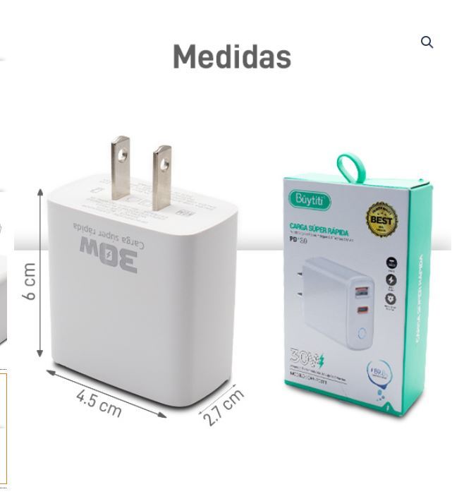 Cubo Cargador de 30W con Puerto USB y Tipo C