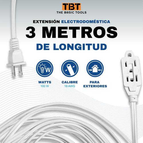 The Basic Tools Extensión Eléctrica Uso Doméstico 3 M Blanca 3 Tomas Resistente para Hogar y Oficina