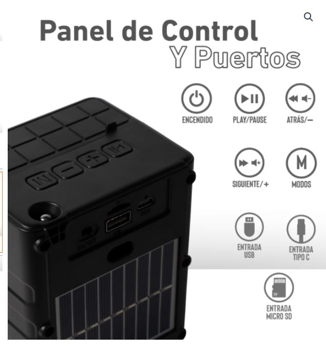 Bocina Bluetooth con Panel Solar y Radio FM ch-k3020