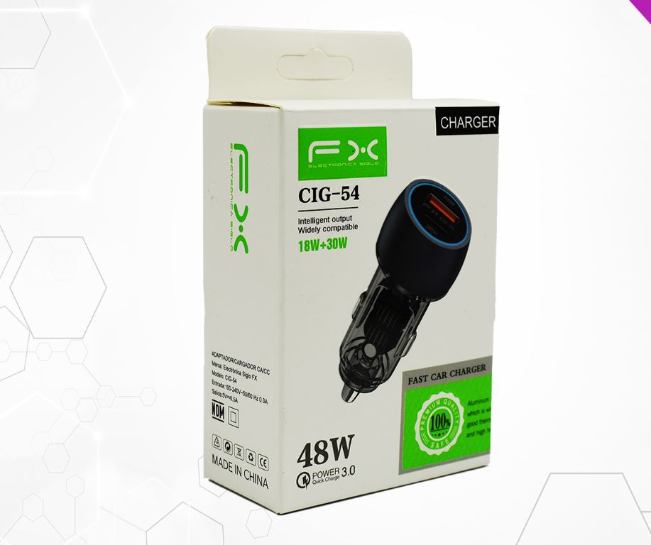 turbo cargador para carro con entrada usb y tipo c
