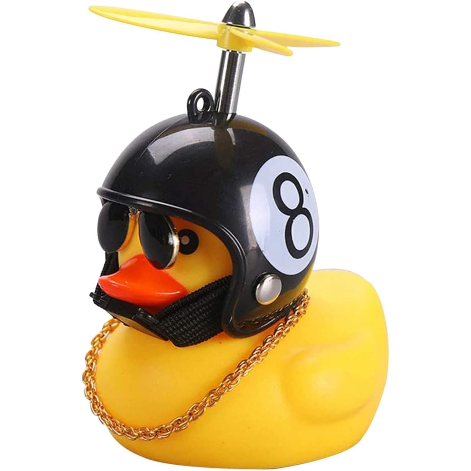nuevo Patito con Casco para Bicicleta, Motocicleta, Coches y Más; Accesorio de Campana de Pato de Hule con Casco, Hélice, Cadena, Lentes, Luces y Sonido. Divertido, Innovador y Creativo, Accesorio para niños y Adultos, Patito Biker. (Bola 8)