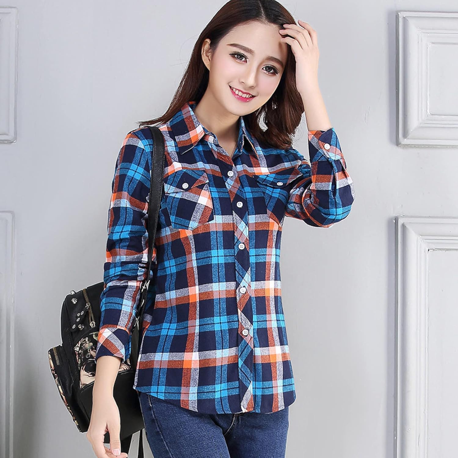 Blusas vaquera A Cuadros Vintage Jaula Mujer Manga Larga Casual Slim Mujeres Tallas Grandes Camisa Office Lady Tops