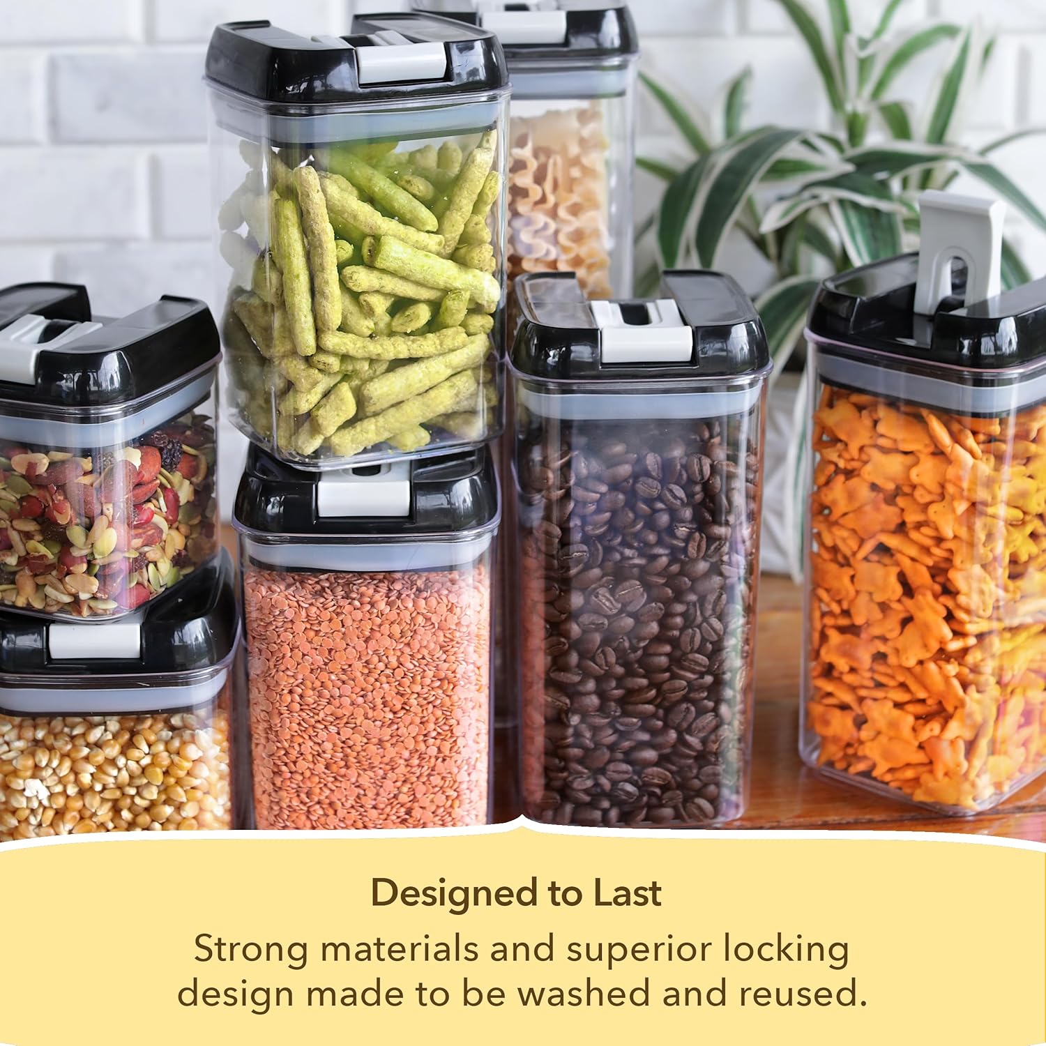 Recipientes herméticos Simply Gourmet para almacenar alimentos, ideal para organizar y almacenar alimentos en la despensa. Juego de 7 piezas + 16 etiquetas de pizarra y marcador gratis. Recipientes herméticos para alimentos, perfectos para almacenar en la