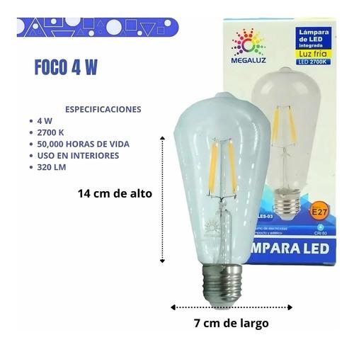 Foco Pera Vintage Led Luz Calida 4w  E27 Edison Transparente Blanco Cálido