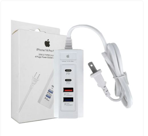 Adaptador hub de corriente con 2 puertos usb, 2 puertos tipo-c, 20w / iphone 14 pro max / 4 plugs power socket adapter