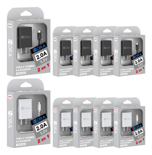 turbo cargador  Combo turbo  Cargador Tipo C Carga Rápida 1hora Color Negro o Blanco 2.0A 5V 10W Compatible con Android y Teléfonos