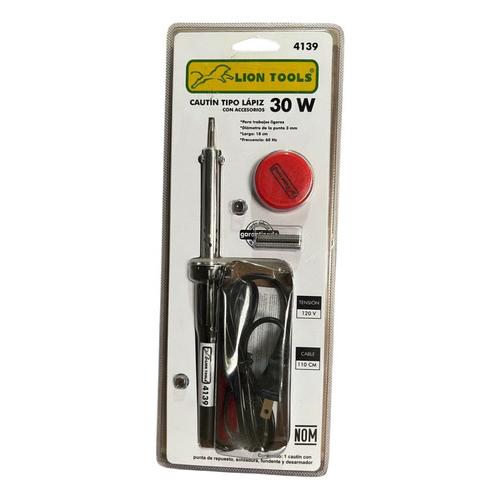 Lion Tools Cautín Para Soldar Estaño Tipo Lápiz 30W Con Accesorios Diámetro 3mm Largo 18cm Cable 110cm Tensión 120V Frecuencia 60Hz