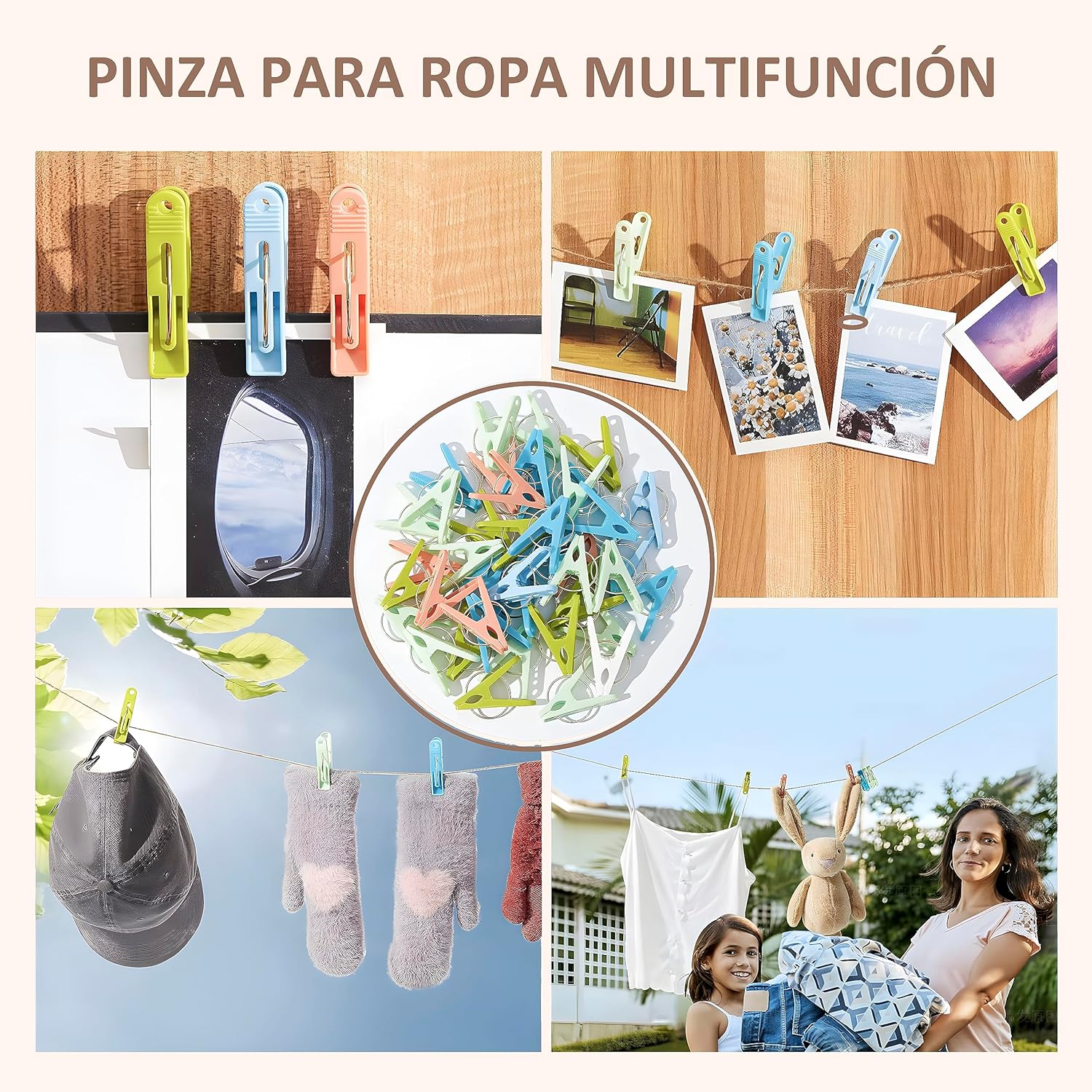 20 BROCHES PARA TENDER ROPA Bebeay Pinzas para Ropa Multifuncional, Pinzas para Tender La Ropa, con Bolsillo De Red para Secar La Ropa Diseño Antideslizante Dentado, Adecuado para Guardar Ropa, Calcetines, Toallas (100 Pack)