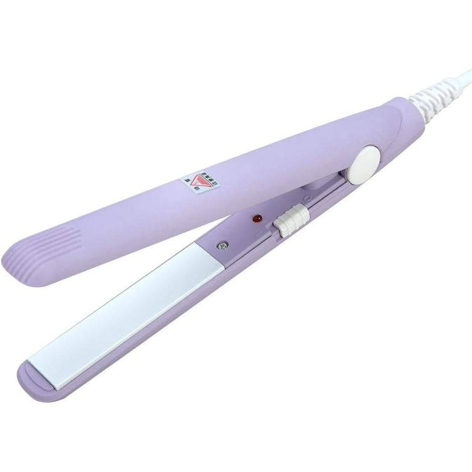 Mini plancha de pelo, rizador de calefacción de hierro plano de turmalina de cerámica portátil 2 en 1 para rizar enderezar flequillo, cabello ondulado cabello corto plancha para cabello(Púrpura)