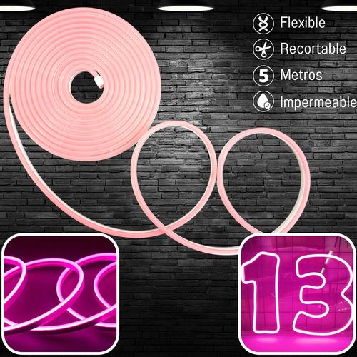 Tira Led Neón Flex Unicolor Decorativa 5 Metros Luz Rosa
