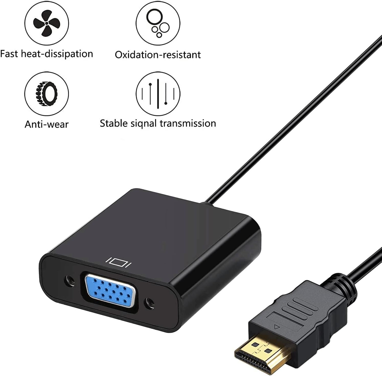Adaptador HDMI a VGA, convertidor HDMI a VGA Chapado en Oro (Macho a Hembra), Adaptador HDMI Compatible para computadora, computadora portátil, PC, Monitor, proyector, televisión de Alta definición