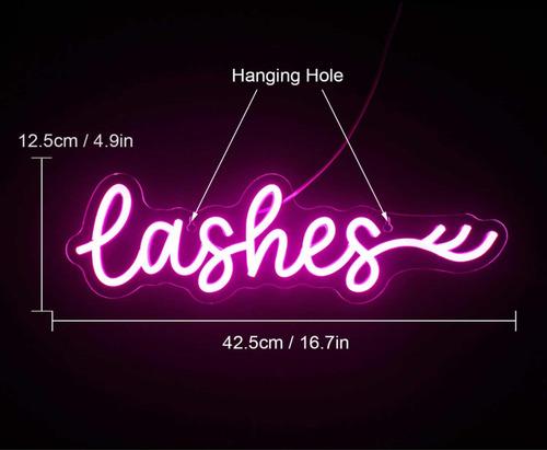 Letrero Led Neón Lashes Spa Nails Uñas Salón Boutique Mujer Rosa