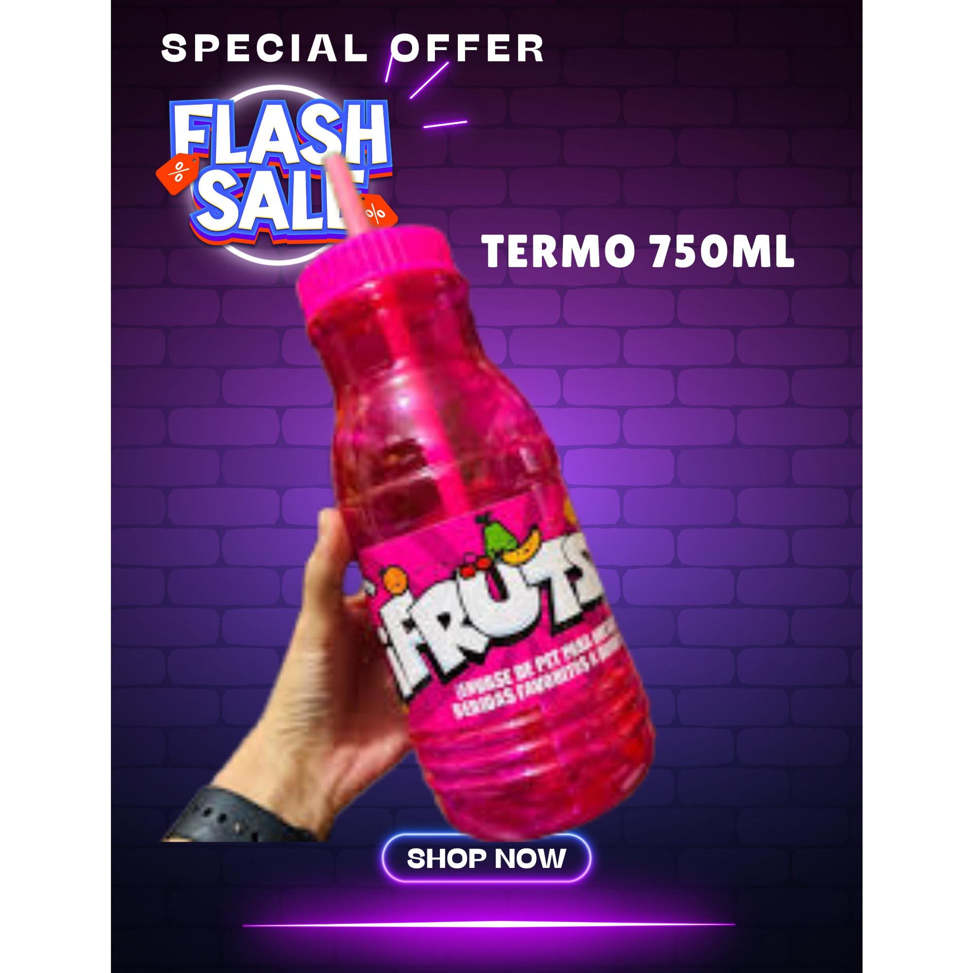 Frutsi Botella Termo Infantil 750ML con Tapa Segura y Popote Integrado para Uso Escolar y Actividades al Aire Libre