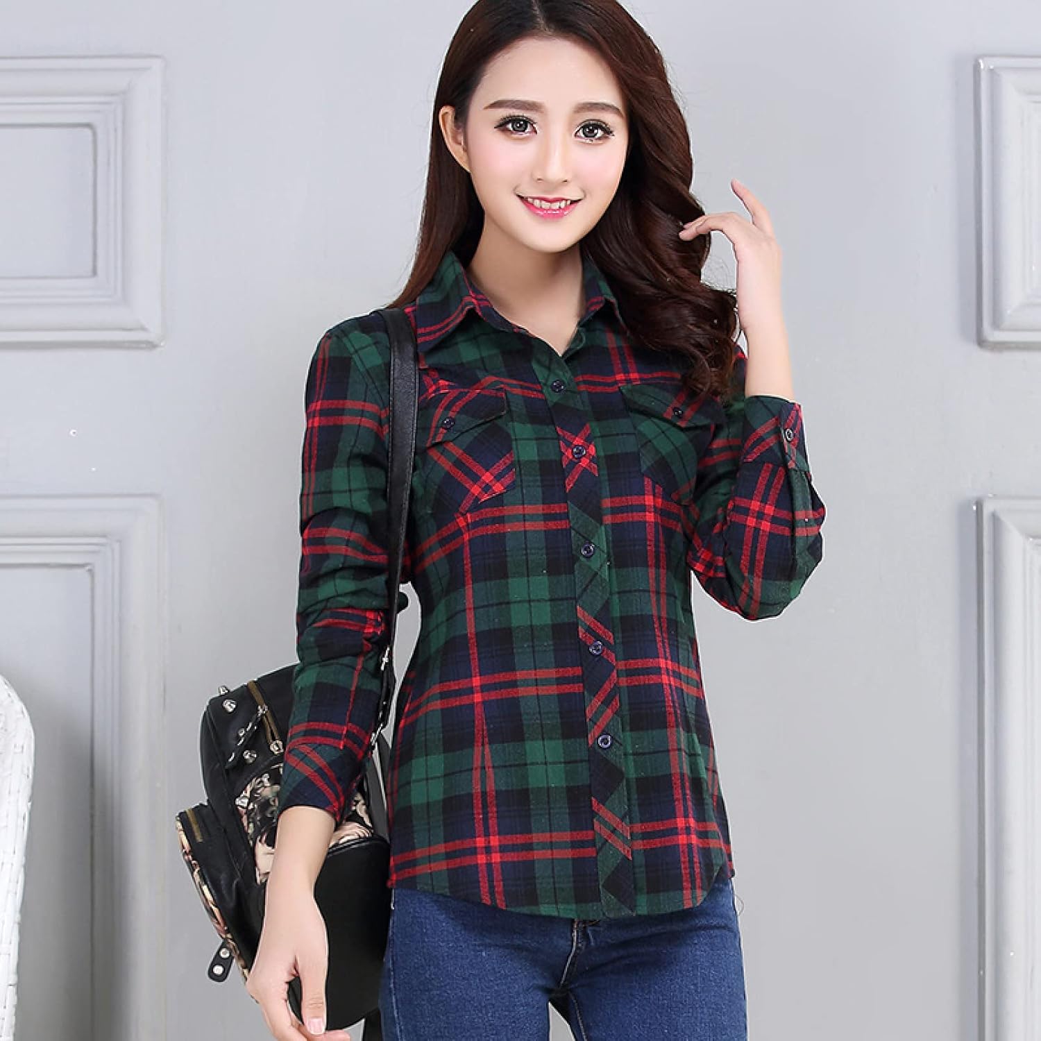 Blusas vaquera A Cuadros Vintage Jaula Mujer Manga Larga Casual Slim Mujeres Tallas Grandes Camisa Office Lady Tops