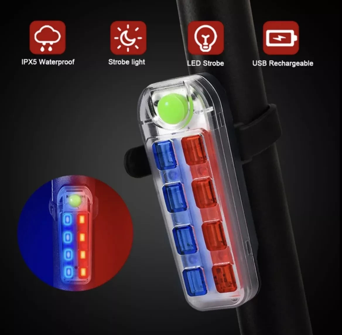 Luz Trasera Para Bicicleta 8 Led Roja Y Azul T-606-w08b