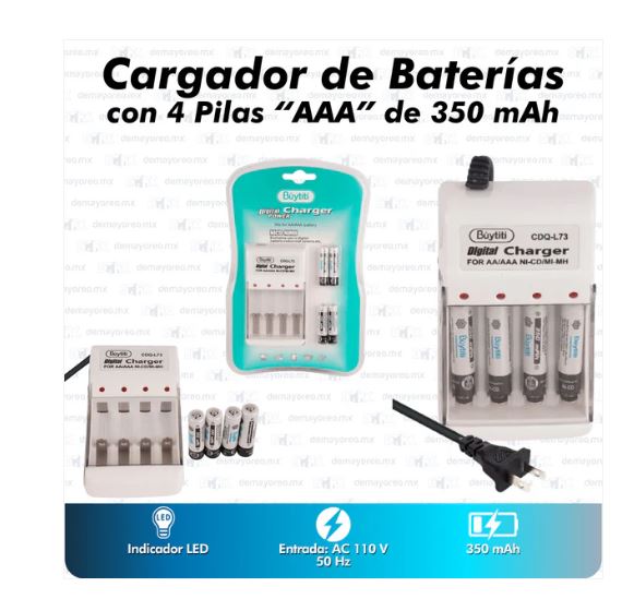 Cargador De Baterías Aa / Aaa Con 4 Pilas «aaa» De 350 Mah