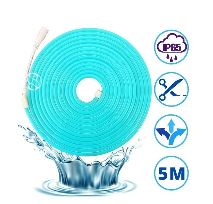Rollo Led 5 Metros Neon Gel Flexible Recortable 12v DC12V 7,2W/m 120 LEDs/m IP67 para Fuentes y Logotipos