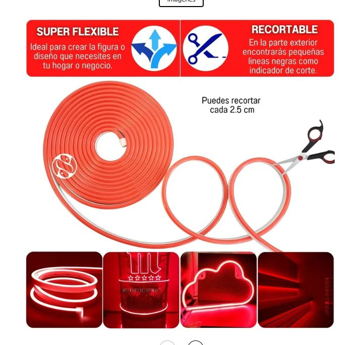 Rollo Led 5 Metros Neon Gel Flexible Recortable 12v DC12V 7,2W/m 120 LEDs/m IP67 para Fuentes y Logotipos