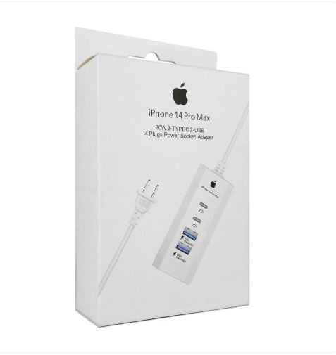 Adaptador hub de corriente con 2 puertos usb, 2 puertos tipo-c, 20w / iphone 14 pro max / 4 plugs power socket adapter